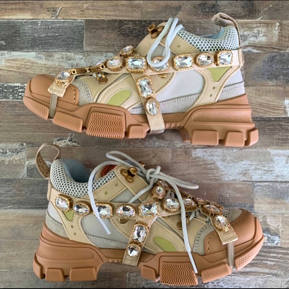Gucci Wmns Flashtrek Crystals Beige - Picture 3 of 7